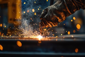 Canvas Print - Sparks fly as welder works