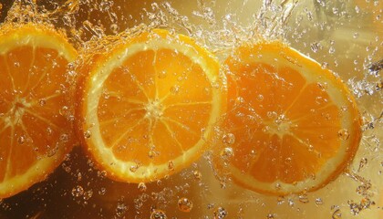 Wall Mural - Orange Slices Submerged in Sparkling Liquid