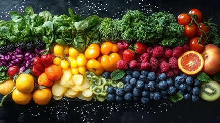 vibrant still life of fresh fruits and vegetables rainbow array of produce crisp textures natural li