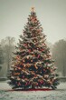 © volga - Majestic Christmas tree adorned with festive lights snowflakes