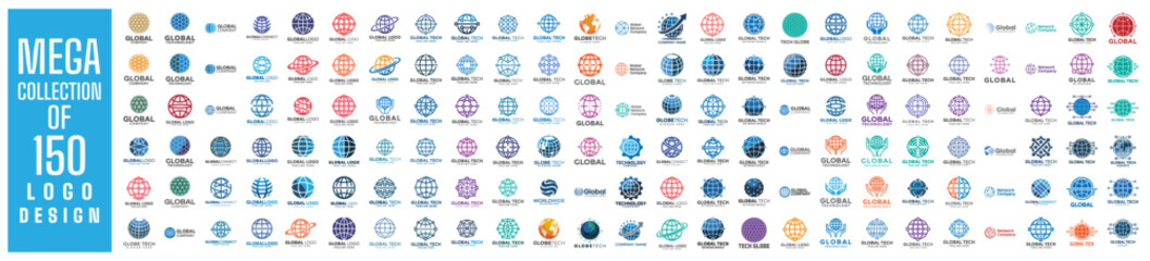 Poster - Mega collection of 150 Global Technology Logo design vector illustration. can also be used for network logos