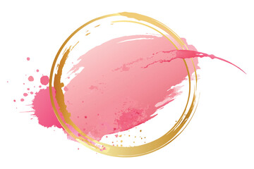 Poster - A circular pink paint splat encased in an elegant gold frame, showcasing a vibrant and artistic design.