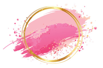 Poster - A vibrant pink paint splatter within a circular gold frame, creating a striking contrast and artistic appeal.