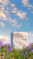 Poster - White marble block in grass