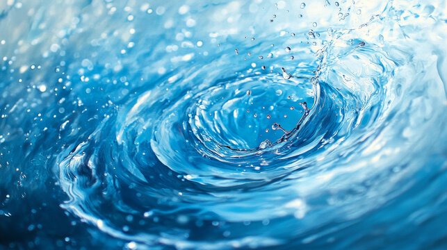 Blue water swirls and splashes, creating tiny bubbles. The water flows smoothly, making a beautiful background.