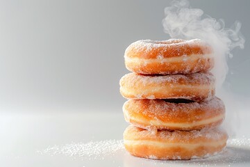 Isolated stack of sweet, brown donuts on a white background, perfect for a delicious snack or dessert