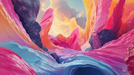 Wall Mural - Abstract Landscape with Colorful Rock Formations and Sunset Sky