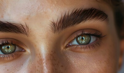 Eyes and eyebrows close up. Portrait of a beautiful teenage girl with beautiful makeup and healthy clean skin.Makeup and cosmetology concept. 