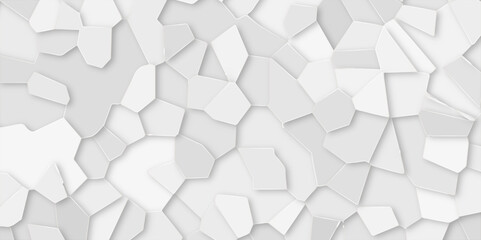 Poster - Abstract white, gray broken stained-glass background with white line. geometric seamless pattern with 3d shapes triangle background. colorful low poly crystal mosaic and tiles background pattern.