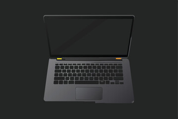 Poster - Vector illustration of a laptop with a black screen set against a dark background, emphasizing a sleek and modern design.