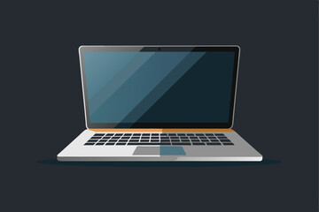 Poster - Vector depiction of a laptop with a black screen on a dark background, showcasing a contemporary and stylish electronic device.