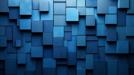 Aufkleber - Blue geometric wall pattern featuring various 3D square shapes in different shades and textures, creating a modern aesthetic