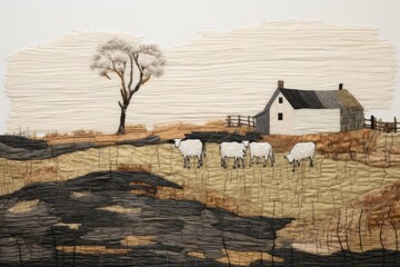 Canvas Print - Farm cows architecture landscape livestock.