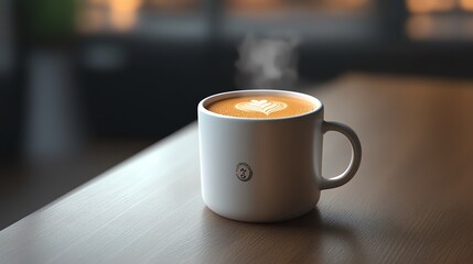 Steaming Cup of Latte with Heart Design on Wooden Table