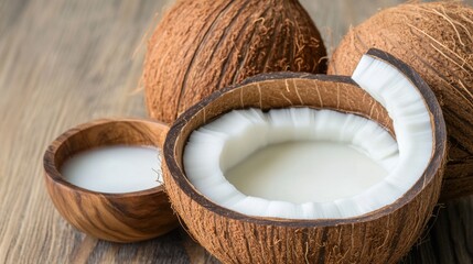 Poster - A coconut with a small amount of liquid in it and another one, AI