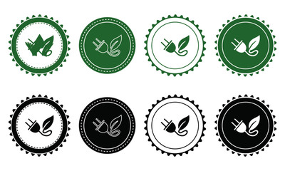 Ecology icon set. Ecology Stamps. Environment, sustainability, nature, recycle, renewable energy; electric bike, eco-friendly, forest, wind power, green symbol. Solid icons vector collection.