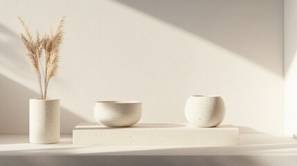 Poster - Minimalist White Interior Design with Pampas Grass and Ceramic Vases