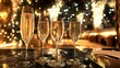 © Penatic Studio - Four Champagne Flutes with Golden Bokeh Background