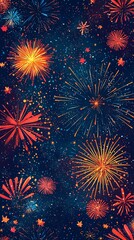 Wall Mural - Colorful fireworks explode against a deep, starry night sky, creating a stunning and vibrant visual display full of energetic bursts and celebratory lights.