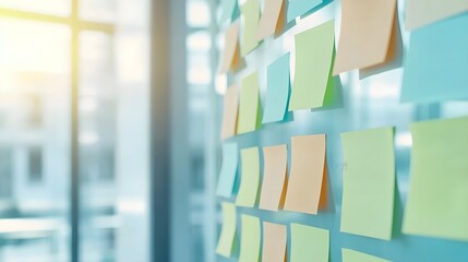 Canvas Print - Blank Sticky Notes On Glass Wall For Brainstorming