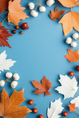 Blue Maple leaves for autumn social media vertical background campaign