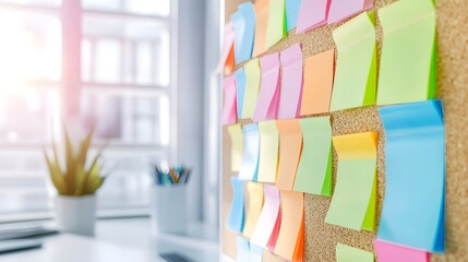 Wall Mural - Colorful Sticky Notes on Corkboard - Office Organization