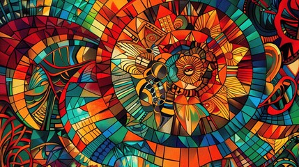 Poster - Abstract Colorful Stained Glass Mosaic Pattern Design