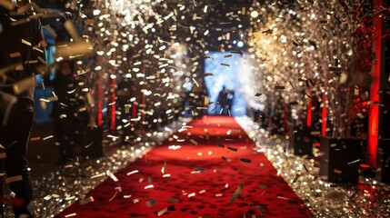 Wall Mural - Imagine a movie premiere with silver confetti adding a touch of glamour as the stars walk the red carpet.