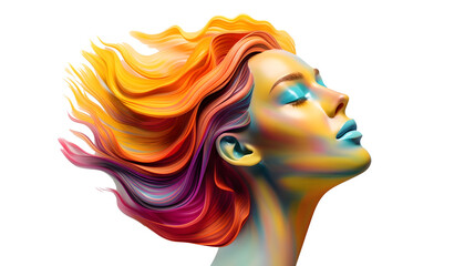 Poster - Colorful oil paint flow on woman face isolated on transparent background
