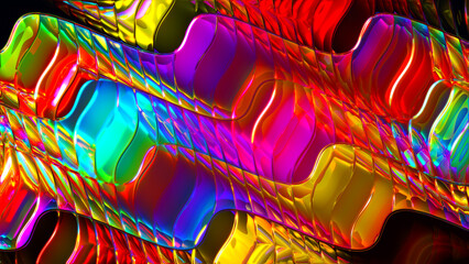 Poster - Abstract multicolored rainbow wave. Abstract wave twisted background. Close up illustration of abstract wavy background. 3D rendering.