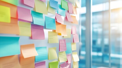 Wall Mural - Colorful Sticky Notes on Whiteboard - Office Idea Brainstorming