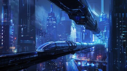 Poster - futuristic transportation systems, including hyperloop trains and autonomous vehicles, revolutionizi