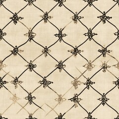 Wall Mural - Vintage Victorian antique lattice pattern on vintage beige fabric background, seamless repeating pattern, textile print style, minimal, Victorian design, seamless antique lattice pattern, home decor