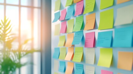 Canvas Print - Colorful Sticky Notes on Whiteboard, Office Planning