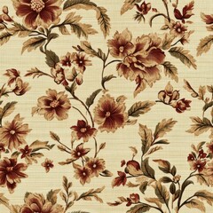 Wall Mural - Vintage Victorian floral tapestry pattern on vintage beige fabric background, seamless repeating pattern, textile print style, minimal, Victorian design, seamless floral tapestry pattern, home decor