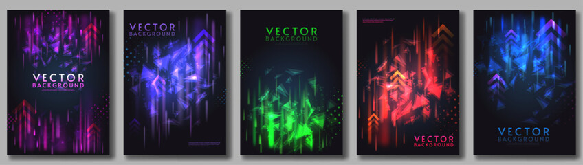 Poster - Vector illustration. Set of posters with aurora lights and dark background. Design for poster, wallpaper, banner, postcard, book, brochure.