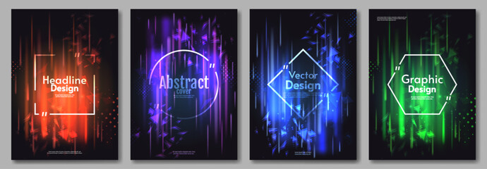 Poster - Vector illustration. Set of posters with aurora lights and dark background. Design for poster, wallpaper, banner, postcard, book, brochure.