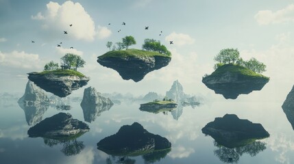 Floating Islands in a Dreamlike Landscape