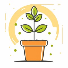 Poster - A clean and modern plant pot icon showcases a vibrant green plant with thin outlines on a white background, perfect for minimalist design enthusiasts