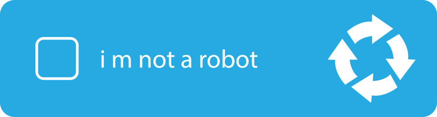 Poster - I m not a robot checkbox icon in Blue flat style. Concept technology human check verification hands, close up, ai. Vector illustration for website and mobile app isolated on transparent background.