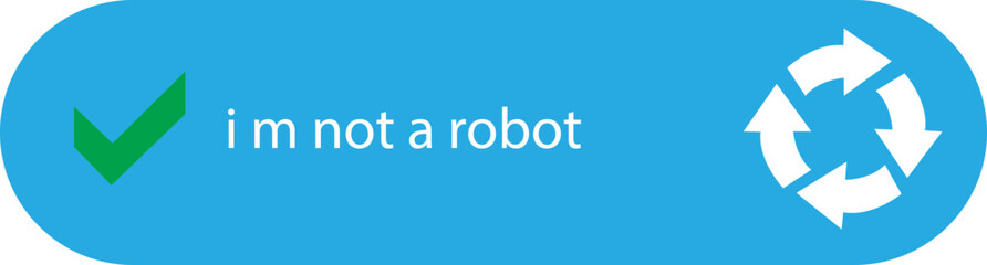 Poster - I m not a robot checkbox icon in Blue flat style. Concept technology human check verification hands, close up, ai. Vector illustration for website and mobile app isolated on transparent background.