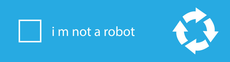 Poster - I m not a robot checkbox icon in Blue flat style. Concept technology human check verification hands, close up, ai. Vector illustration for website and mobile app isolated on transparent background.