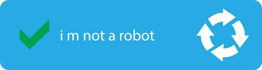 Poster - I m not a robot checkbox icon in Blue flat style. Concept technology human check verification hands, close up, ai. Vector illustration for website and mobile app isolated on transparent background.