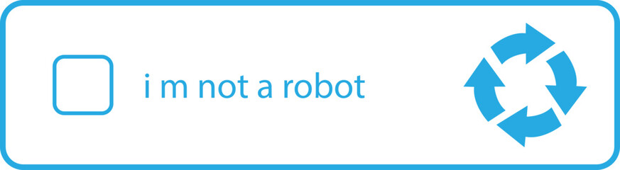 Poster - I m not a robot checkbox icon in Blue line style. Concept technology human check verification hands, close up, ai. Vector illustration for website and mobile app isolated on transparent background.