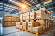 © hashinikaushalya - warehouse with stack of boxes with metal boxes. concept for logistics, delivery and warehouse