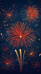 Wall Mural - An inspiring display of radiant fireworks bursting in the brilliant night sky, capturing the excitement of celebrations and the majestic beauty of the spectacular show.