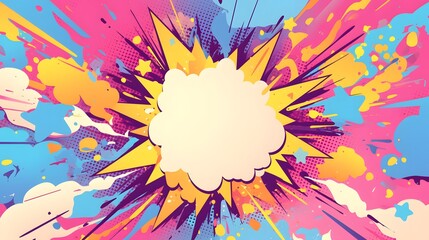 Wall Mural - Colorful Comic Book Explosion Background with Speech Bubble