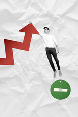 Poster - Image collage poster of young man hold huge arrow grow up successful startup management task