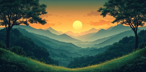 Sticker - Sunset Over Mountain Range