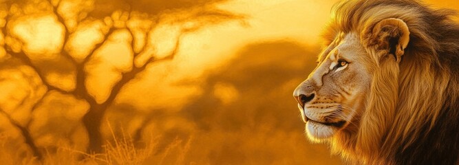 Wall Mural - Majestic Lion Profile Against Golden Sunset